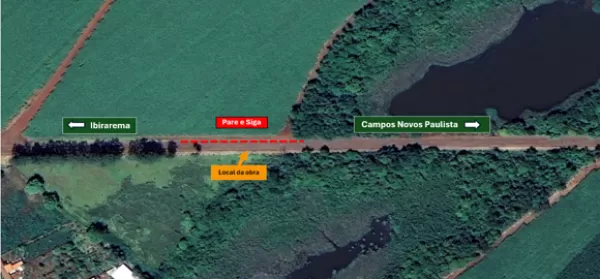 Vicinal entre Campos Novos Paulista e Ibirarema tem Pare e Siga nesta quinta-feira. 13