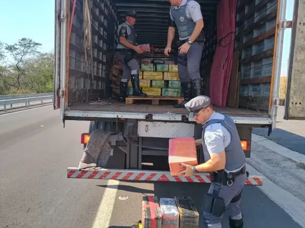 Caminhão é apreendido com tijolos maconha em meio à carga de livros na região 