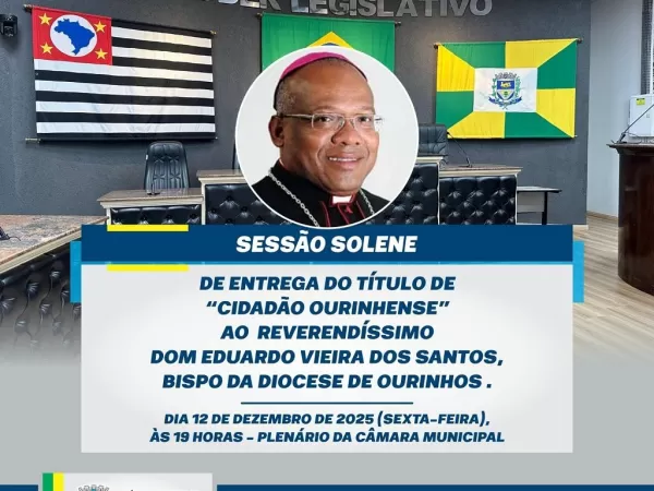 Bispo de Ourinhos, Dom Eduardo, recebe Título de Cidadão Ourinhense, nesta sexta-feira, 12