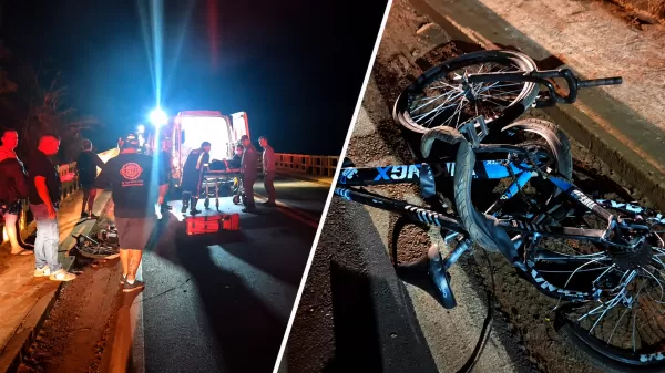 Ciclista de 20 anos é atingido por motocicleta na ponte do Rio Pardo, em Santa Cruz
