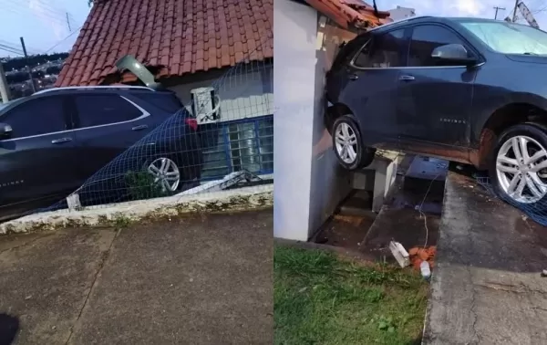 Vídeo: Adolescente de 14 anos invade ESF com carro e veículo fica pendurado em alambrado em Piraju 