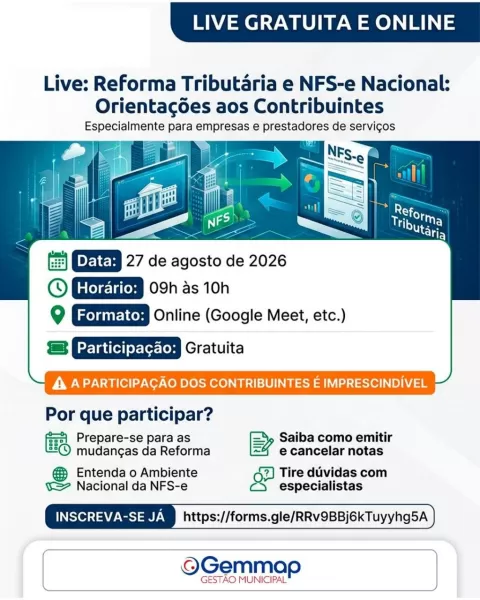 Ribeirão do Sul divulga live gratuita sobre NFS-e e Reforma Tributária