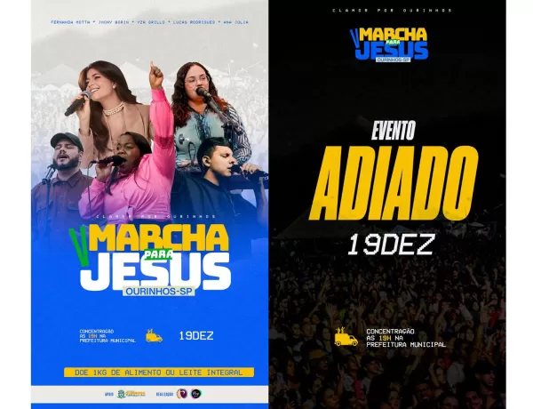 Chuva adia Marcha Para Jesus em Ourinhos; evento é remarcado para a próxima sexta (19)