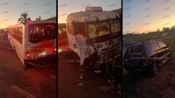 Engavetamento entre carreta, ônibus e SUV deixa quatro feridos na Rodovia Marechal Rondon, em São Manuel
