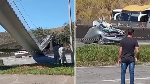 Passarela desaba após ser atingida por caminhão e deixa dois mortos na Fernão Dias