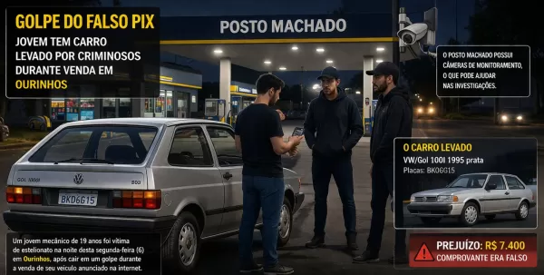 Jovem tem carro levado por criminosos durante venda com Pix falso em Ourinhos