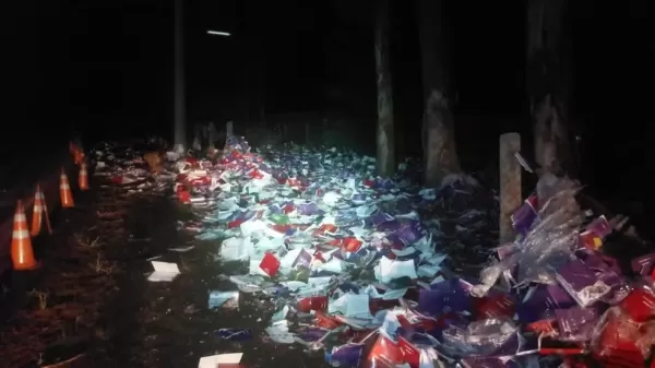 Caminhão carregado de livros tomba na Rodovia Alcides Soares em Botucatu