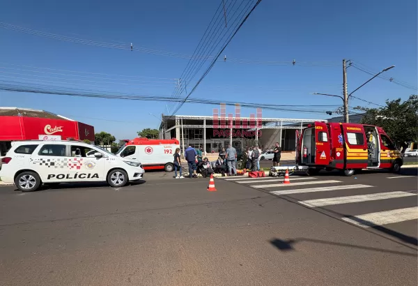 Ciclista fica ferida após colisão com moto em cruzamento em Ourinhos