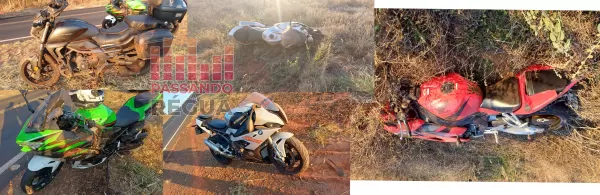 Acidente com cinco motos deixa feridos em estado grave na vicinal entre Santa Cruz e Bernardino