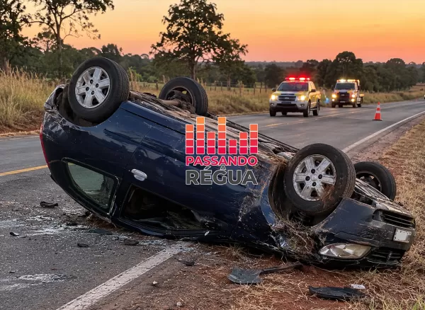 Casal fica ferido após grave capotamento em rodovia de São Pedro do Turvo; homem foi socorrido em estado grave