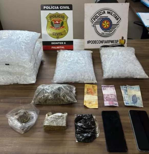 Ação conjunta das polícias Civil e Militar prende dois suspeitos por tráfico de drogas em Palmital (SP)
