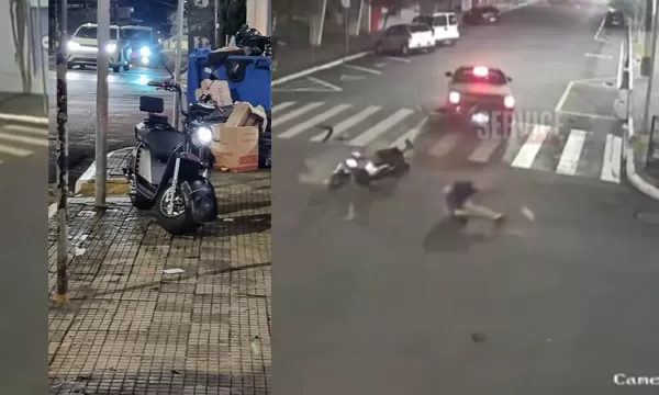 Vídeo divulgado mostra acidente entre carro e scooter elétrica no centro de Ourinhos