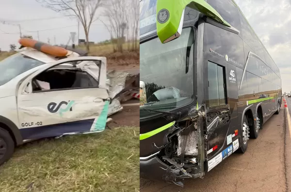 Colisão entre ônibus e Saveiro de Concessionária é registrada na PR-855 em Bandeirantes