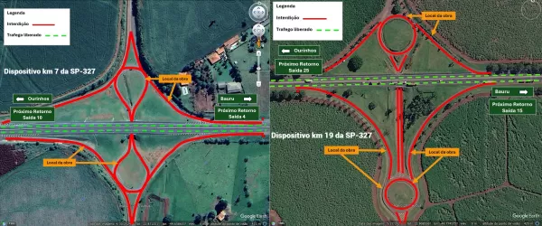 Obras interditam acessos e retornos na SP-327 em Santa Cruz do Rio Pardo e Ourinhos