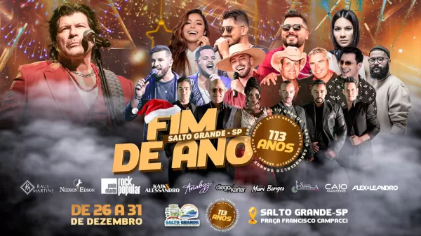 Festa de fim de ano em Salto Grande promete ser a maior da região com shows imperdíveis e presença de Paulo Ricardo