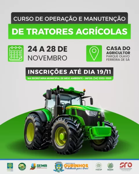Curso gratuito de Operação e Manutenção de Tratores Agrícolas está com inscrições abertas em Ourinhos 