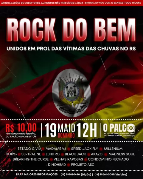 Bandas de Rock de Ourinhos e Região se unem em evento beneficente para auxiliar vítimas das enchentes no Rio Grande do Sul