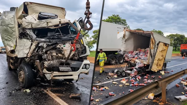 Grave acidente entre dois caminhões interdita totalmente a Rodovia Orlando Quagliato, em Ourinhos