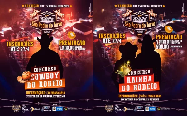 Regulamento para escolha da Rainha, Cowboy e Rainha Mirim da 37ª Festa do Peão Boiadeiro de São Pedro do Turvo é divulgado