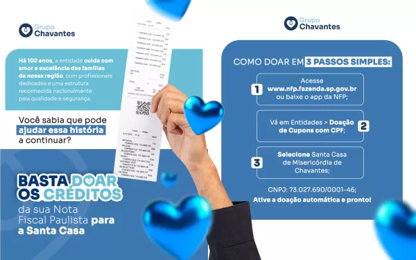 Doação por meio da Nota Fiscal Paulista pode fortalecer a saúde na Santa Casa de Chavantes 