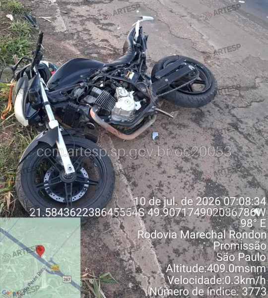Motociclista morre após ser atingido por carro na Rodovia Marechal Rondon, em Promissão