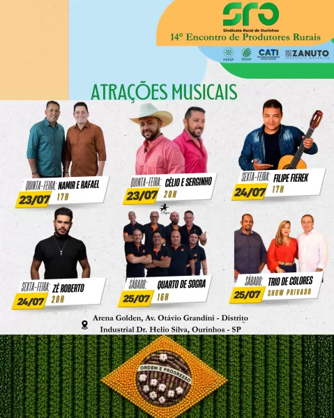 Sindicato Rural divulga programação do 14º Encontro de Produtores Rurais, que será realizado de 23 a 25 de julho em Ourinhos