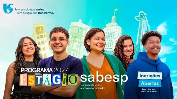 Sabesp abre inscrições para Programa de Estágio 2027 com bolsa de R$ 2.200 e diversos benefícios