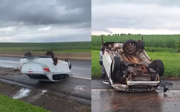Capotamento é registrado na Rodovia Orlando Quagliato em Ourinhos 