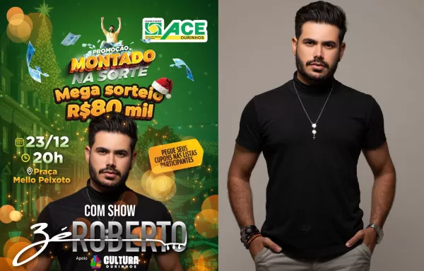ACE Ourinhos anuncia show de Zé Roberto e sorteio de R$ 80 mil na Praça Mello Peixoto
