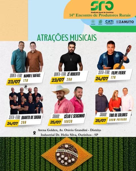 Sindicato Rural divulga programação do 14º Encontro de Produtores Rurais, que será realizado de 23 a 25 de julho em Ourinhos