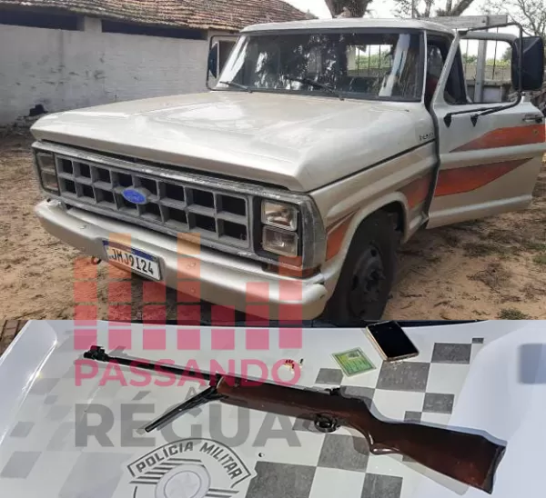 Polícia Militar recupera em Ourinhos, caminhonete furtada em Santa Cruz do Rio Pardo e apreende espingarda; homem foi preso