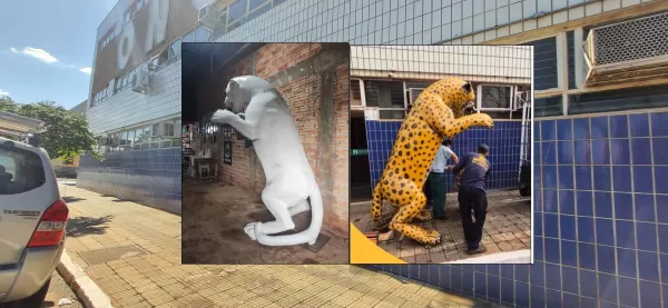 Orelhão em formato de onça-pintada, ponto turístico de Ourinhos, é retirado para reforma