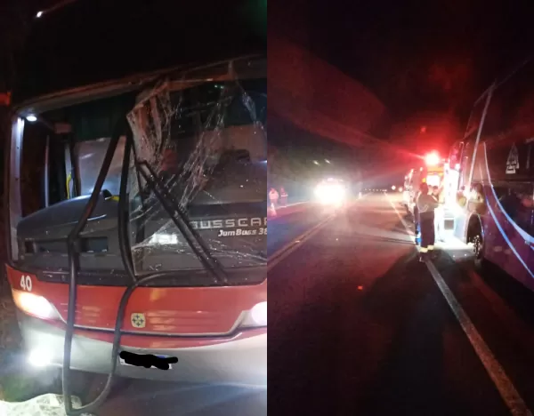 Ônibus é atingido por pneu que se soltou de caminhão no norte do Paraná 