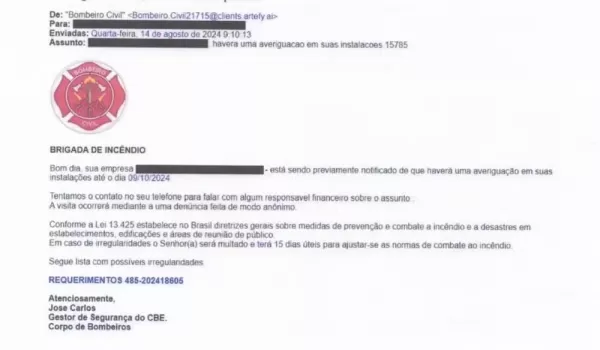 Corpo de Bombeiros alerta sobre golpe na região envolvendo falsas visitas e pagamentos de multas