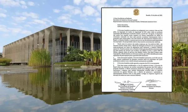 Governo Lula envia carta aos EUA manifestando “indignação” com tarifa de 50% imposta por Trump a produtos brasileiros