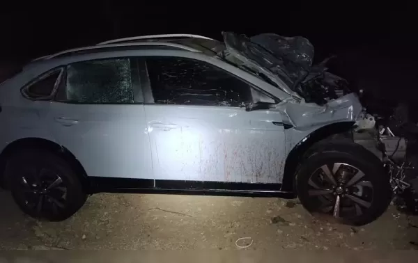 Casal fica ferido após atropelar égua no meio da rodovia BR-153