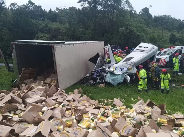Carreta assaltada desce de ré, tomba sobre van e deixa seis mortos na BR-116, no Paraná 