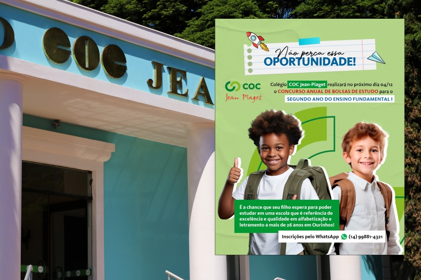 Colégio COC Jean Piaget de Ourinhos lança concurso de bolsas para o 2º ano  do Ensino Fundamental I