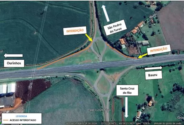 Obras interditam alças da SP-327 em Santa Cruz do Rio Pardo de segunda, dia 22, a quarta-feira, 24