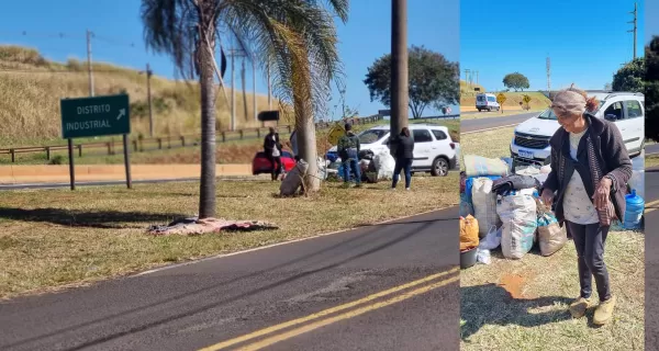 Idosa em situação de rua recusa ajuda e permanece às margens da Raposo Tavares, em Ourinhos