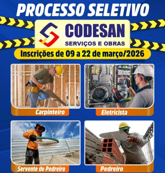 Santa Cruz do Rio Pardo abre processo seletivo para servente, pedreiro, carpinteiro e eletricista na Codesan 