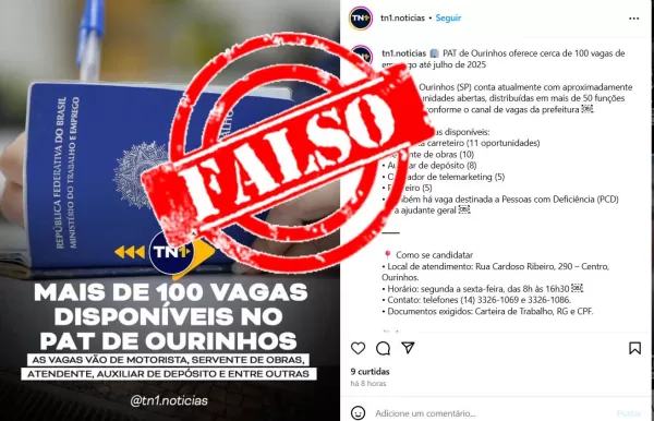 Prefeitura de Ourinhos denuncia perfil no Instagram por divulgar informações falsas sobre vagas de emprego