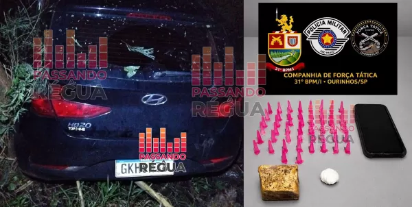 Perseguição policial termina com carro em ribanceira e apreensão de drogas em Ourinhos