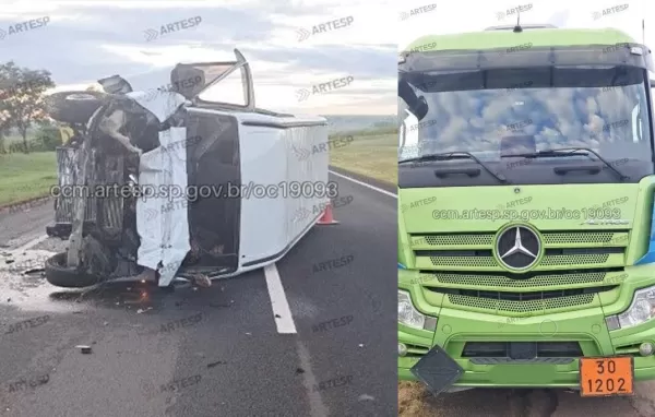 Van perde controle e colide na traseira de caminhão na Rodovia Raposo Tavares, em Paraguaçu Paulista