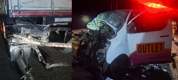 Motorista sai consciente de colisão grave entre furgão e caminhão na SP-225, em Santa Cruz do Rio Pardo