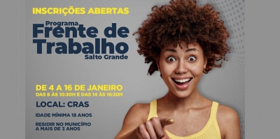 Salto Grande abre inscrições para programa ‘Frente de Trabalho 2023’