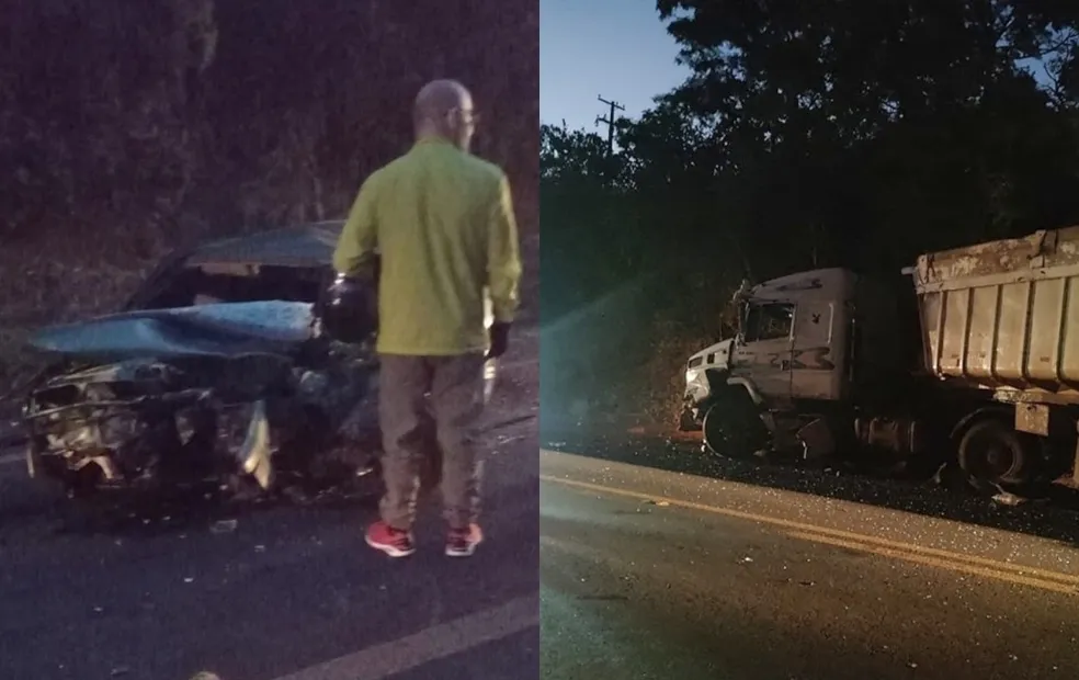 Motorista fica preso às ferragens de carro após colisão frontal com carreta na região 