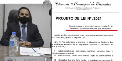 Vereador apresenta projeto que torna essenciais em Ourinhos atividades proibidas pelo Governo de SP na fase vermelha 