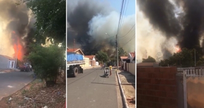 Grande incêndio em mata se aproxima de casas e assusta moradores na região; confira vídeos
