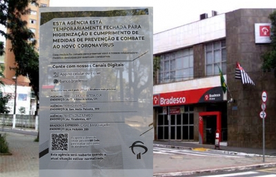 Agência do Bradesco de Ourinhos suspende atendimento para prevenção contra o coronavírus